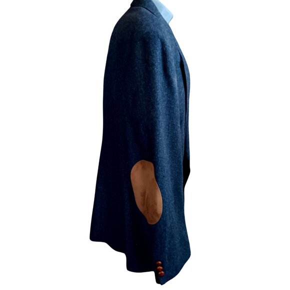 44R Vintage Mens Wool Blazer Suede Elbow Patches Dobbshire USA Herringbone 80's - Picture 4 of 9